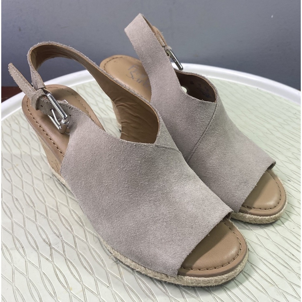 Franco Sarto Julien Women Suede Leather Wedge Sandal Peep Toe Cork Heel Beige 6M